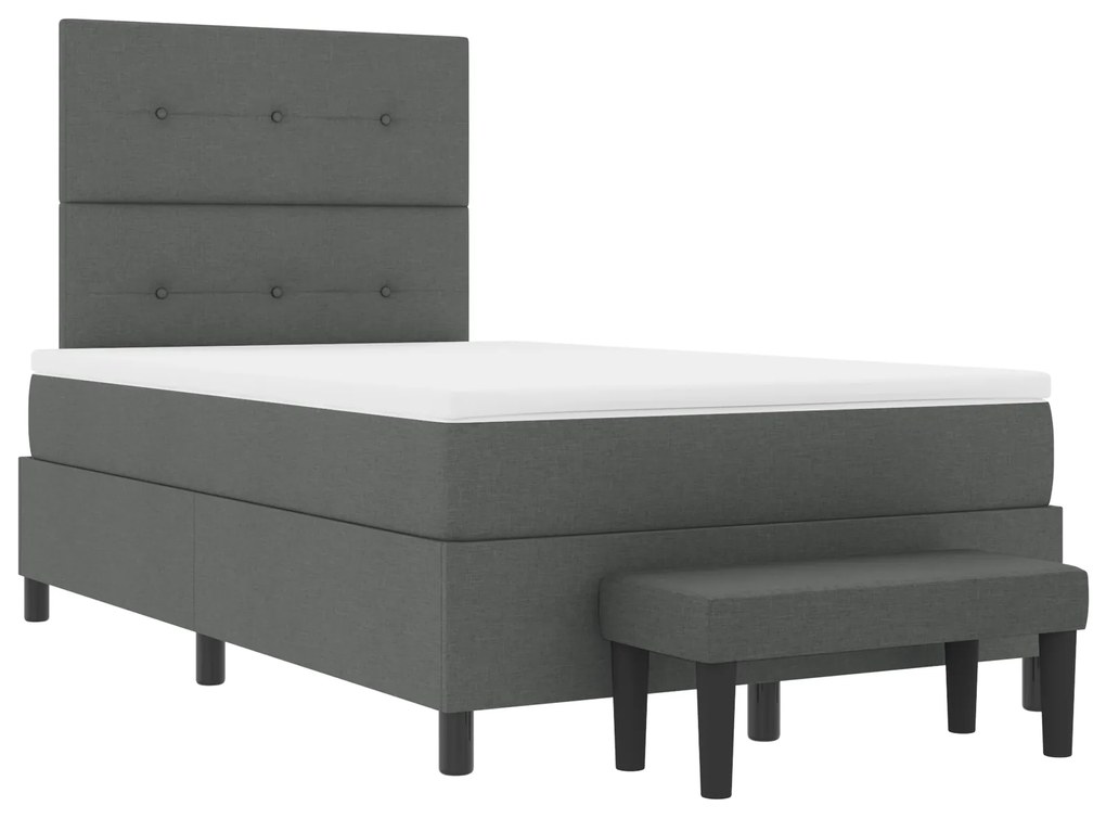 vidaXL Κρεβάτι Box Spring με Στρώμα & Πάγκο Σκούρος Γκρι 120x190 εκ Ύφασμα