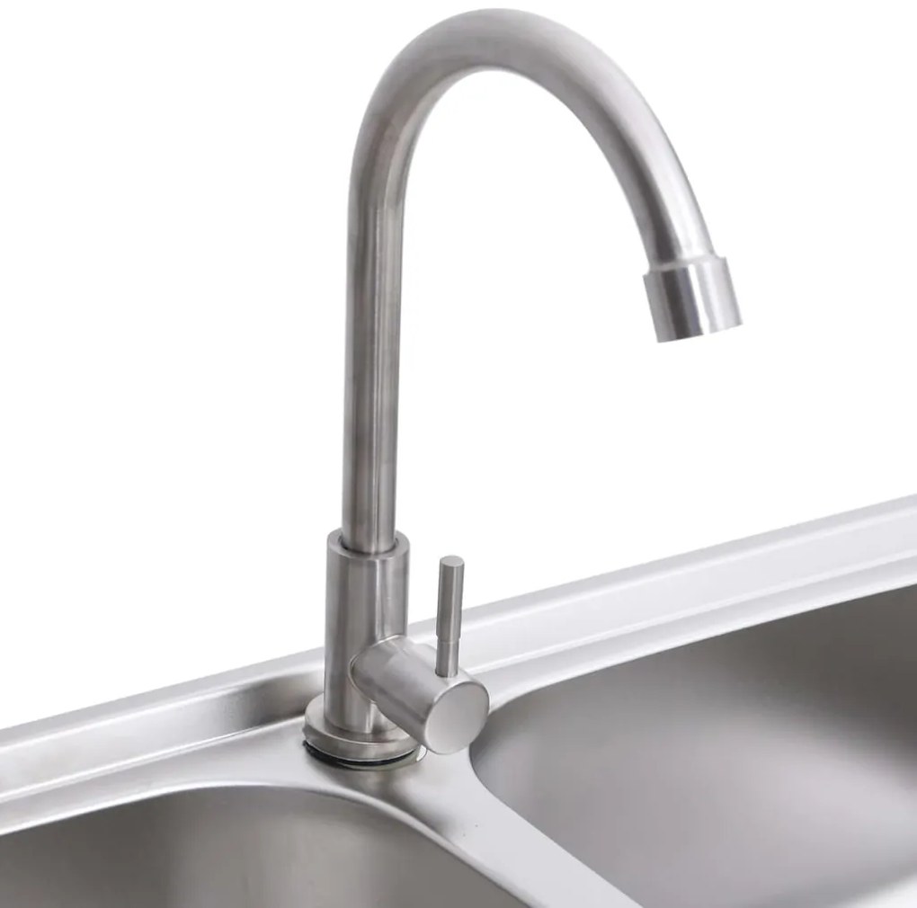 vidaXL Νεροχύτης Εξωτερ. Χώρου με Διπλή Γούρνα &amp; Μπαταρία Ανοξ. Ατσάλι