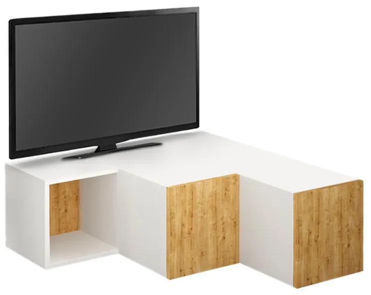 Έπιπλο τηλεόρασης γωνιακό Compact Megapap μελαμίνης χρώμα λευκό - φυσικό οξιάς 94,2x90,6x31,4εκ.