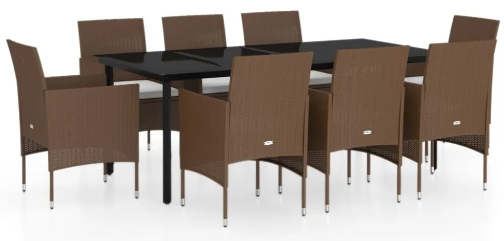 vidaXL Σετ Τραπεζαρίας Κήπου 9 τεμ. Καφέ/Μαύρο Συνθ. Ρατάν + Μαξιλάρια