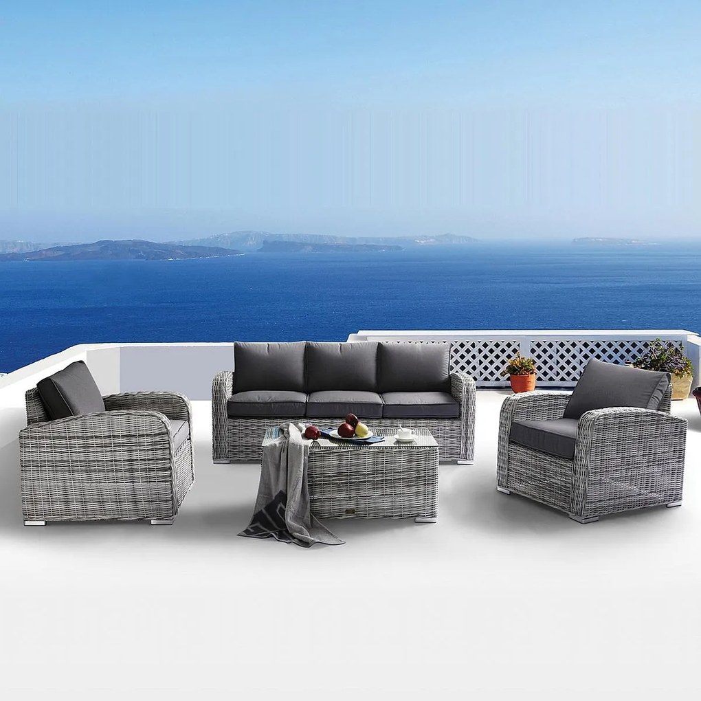 Σετ Σαλόνι Κήπου BELMAR LIVING Γκρι Αλουμίνιο/Wicker 3-Θέσιος+2 Πολυθρόνες+Τραπέζι