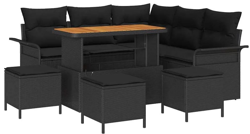 vidaXL Σετ Καναπέ Κήπου Ρυθμιζόμενο ύψος 9 pcs Μαύρο συνθετικό ρατάν