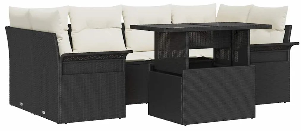 vidaXL Σετ Κήπου 7 Τεμαχίων με Μαξιλάρια σε Μαύρο Πολυ-Ρατάν