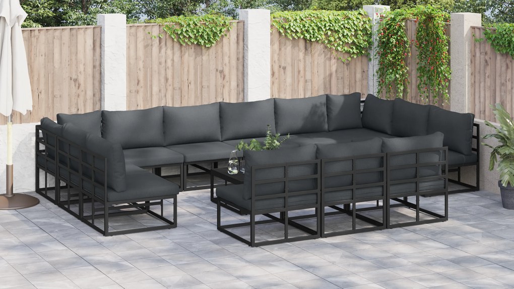 vidaXL Σετ Καναπέ Κήπου με μαξιλάρι με μαξιλάρι 13 pcs Μαύρο Αλουμίνιο