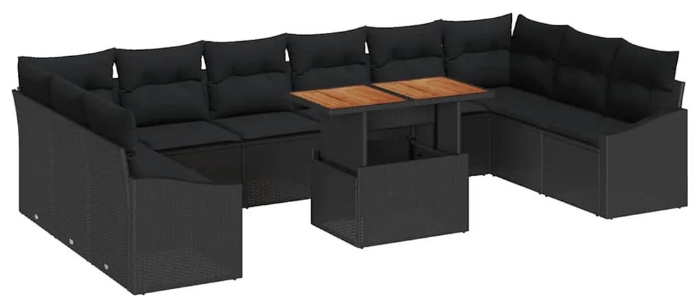 vidaXL Σέτ φαγητού για κήπο με μαξιλάρι 11 pcs Μαύρο και Καφέ