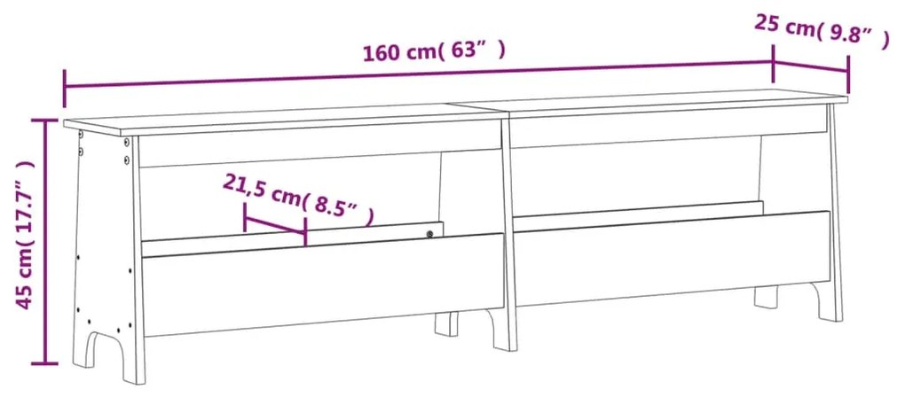 Παγκάκι Χολ 160 x 28 x 45 εκ. από Μασίφ Ξύλο Πεύκου - Καφέ