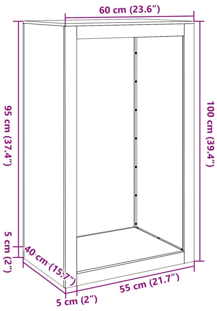 Ράφι για καυσόξυλα 60x40x100 cm Ατσάλι σκληρυθέν στον αέρα - Καφέ
