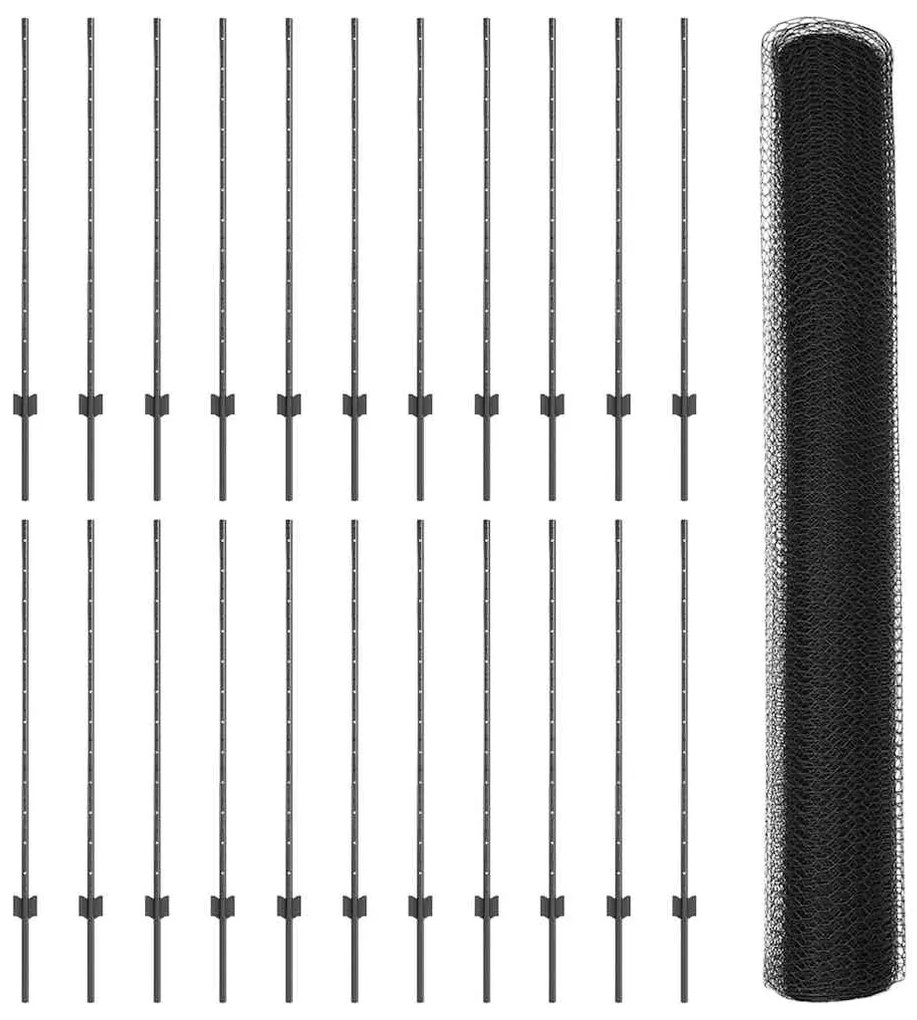vidaXL Φράχτης με Στήλες. Γκρι 1.2 x 50 m Ατσάλι