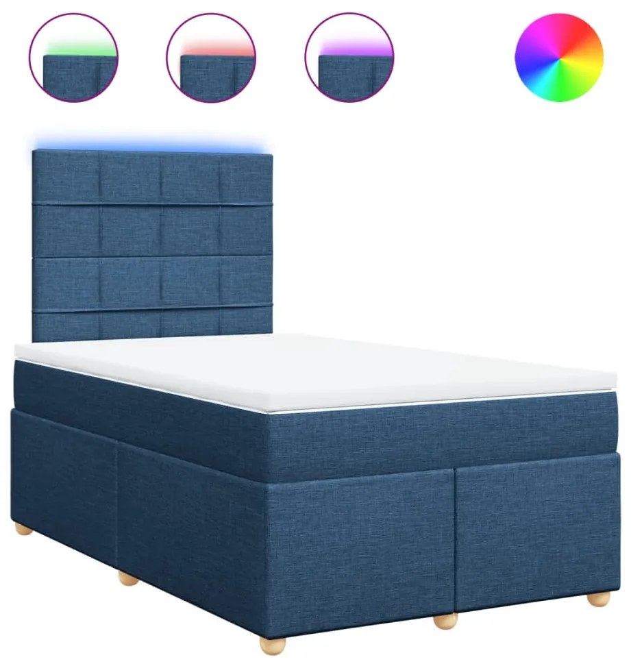 vidaXL Κρεβάτι Boxspring με Στρώμα Μπλε 120x190 εκ. Υφασμάτινο