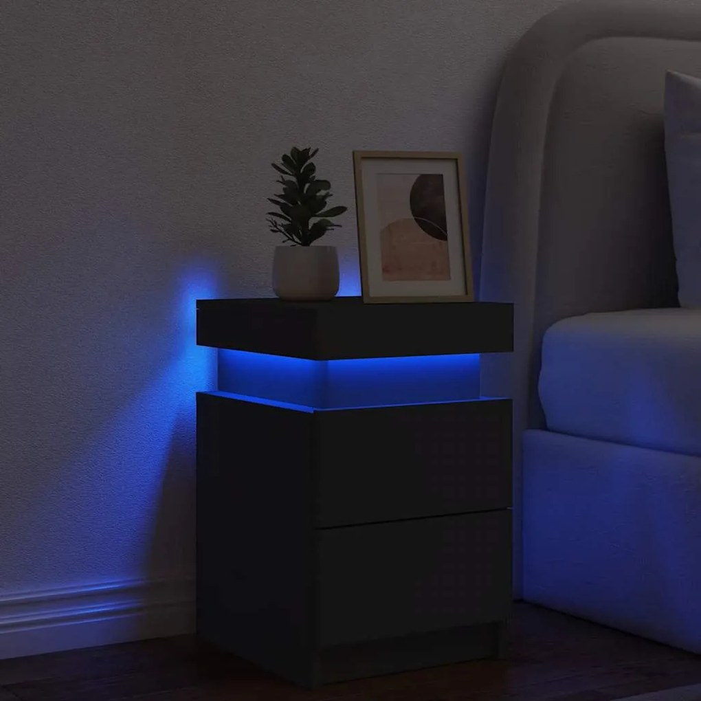 vidaXL Κομοδίνο με Φώτα LED Μαύρο 35 x 39 x 55 εκ.