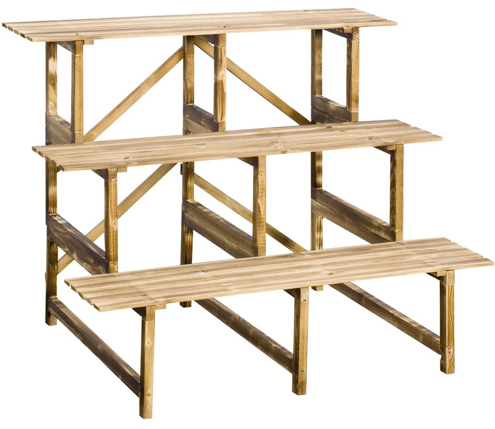 Outsunny Σκάλα φύτευσης, σκάλα λουλουδιών, ράφι λουλουδιών, ράφι φύτευσης, βάση λουλουδιών, 3 επίπεδα, ξύλο ελάτης, 100 x 80 x 78cm