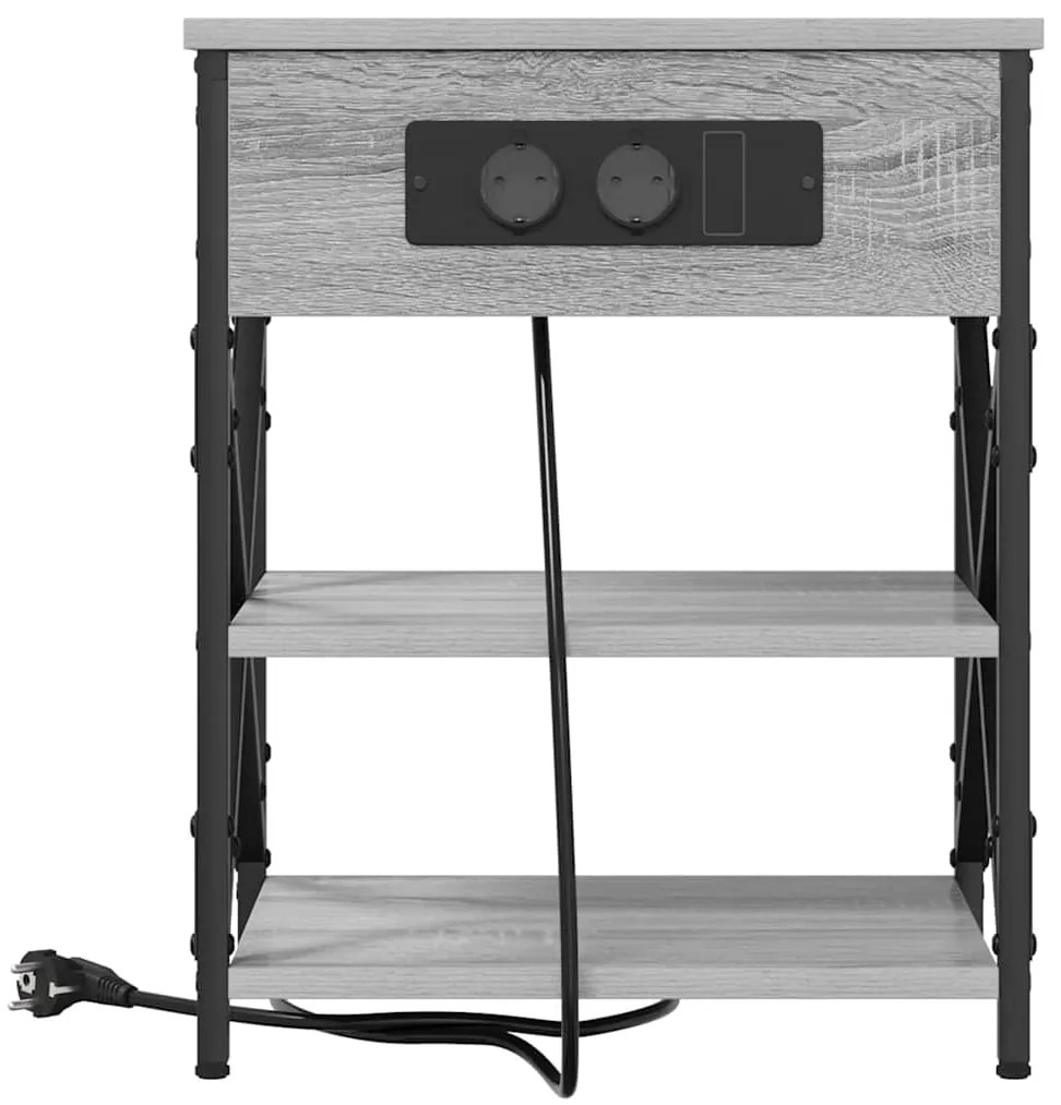 vidaXL Κομοδίνο με Σταθμό Φόρτισης με ράφι 2 pcs Γκρι sonoma