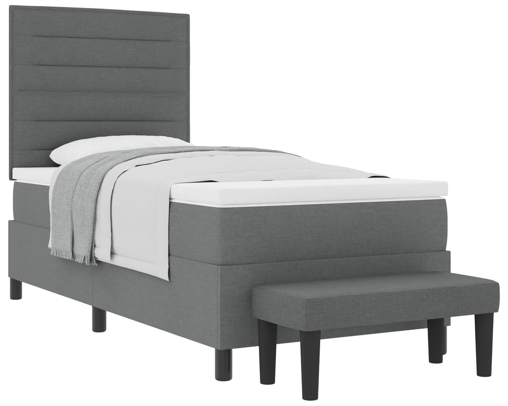 vidaXL Κρεβάτι Box Spring με Στρώμα & Παγκάκι Σκούρο Γκρι 90x190 εκ. Ύφασμα