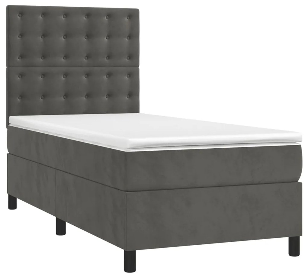 vidaXL Κρεβάτι Boxspring με Στρώμα Σκούρο Γκρι 90x200 εκ. Βελούδινο