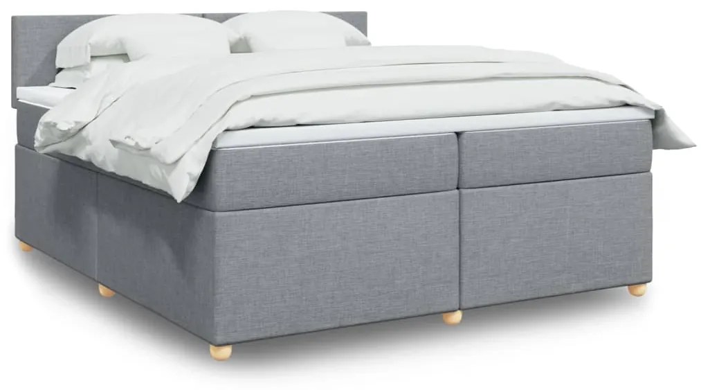 vidaXL Κρεβάτι Boxspring με Στρώμα Ανοιχτό Γκρι 200x200 εκ. Υφασμάτινο