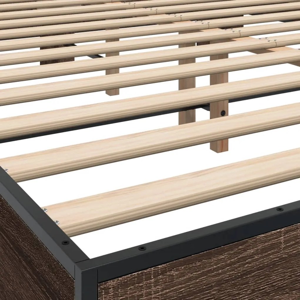 vidaXL Πλαίσιο Κρεβατιού Καφέ Δρυς 150x200 εκ. Επεξ. Ξύλο &amp; Μέταλλο