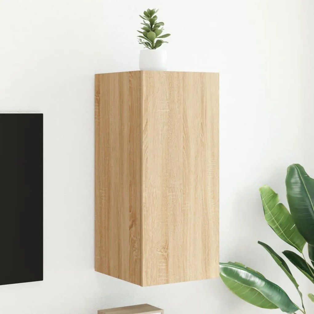 Έπιπλο Τοίχου Τηλεόρασης με LED Sonoma Δρυς 30,5x35x70 εκ.