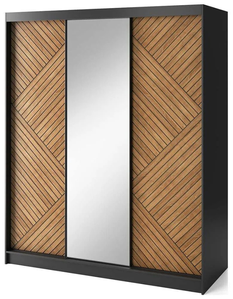 Ντουλάπα Δίφυλλη Συρόμενη Phylo III 162738569 180x60x220cm Oak-Black Two Door