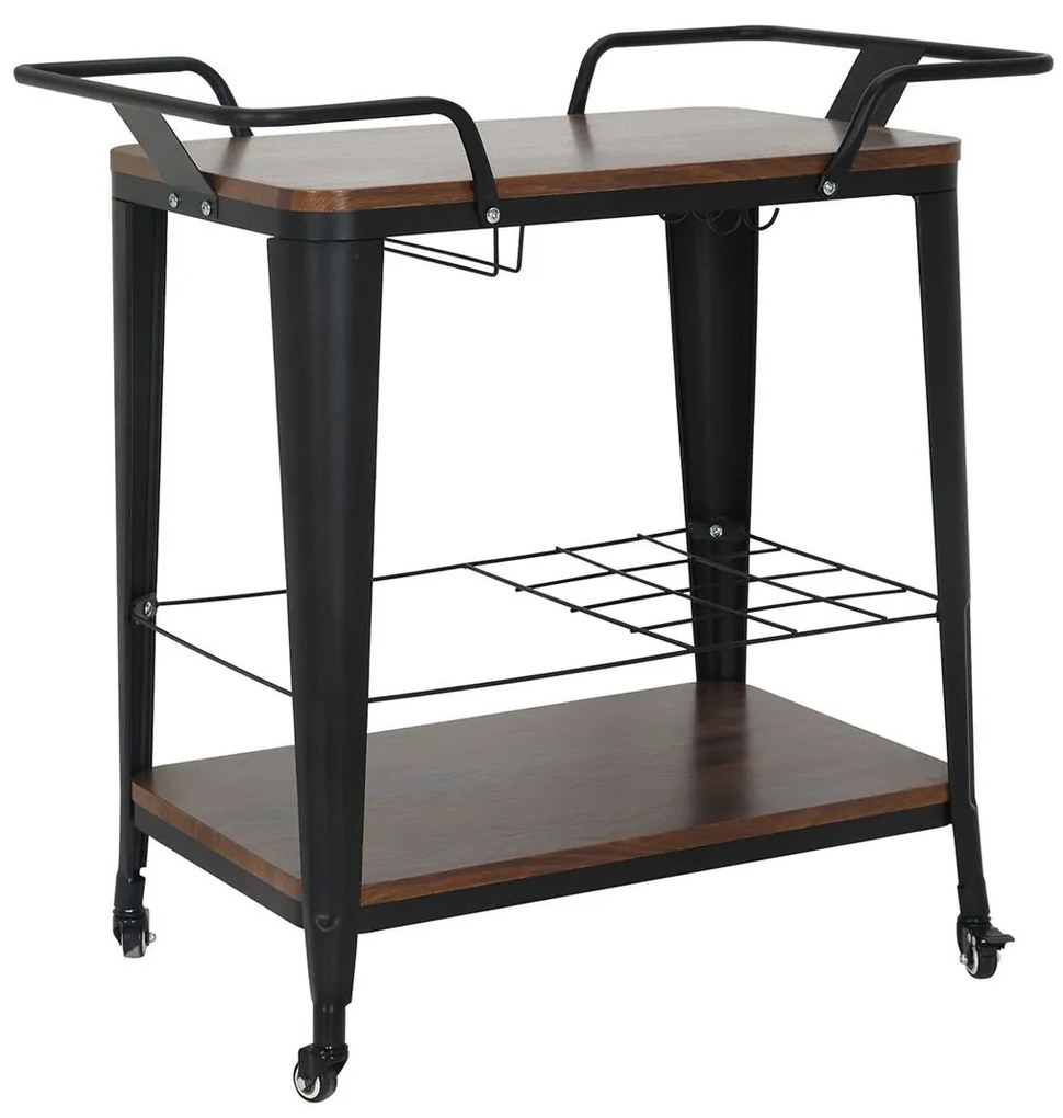 RELIX Trolley Bar-Pro Μέταλλο Βαφή Μαύρο, MDF Απόχρωση Καρυδί 74x49x82cm