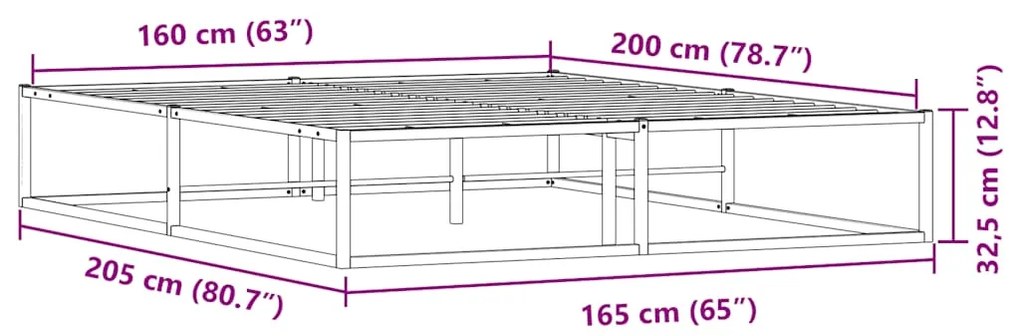 Πλαίσιο κρεβατιού χωρίς στρώμα Λευκό 160x200 cm Μεταλλικό - Λευκό