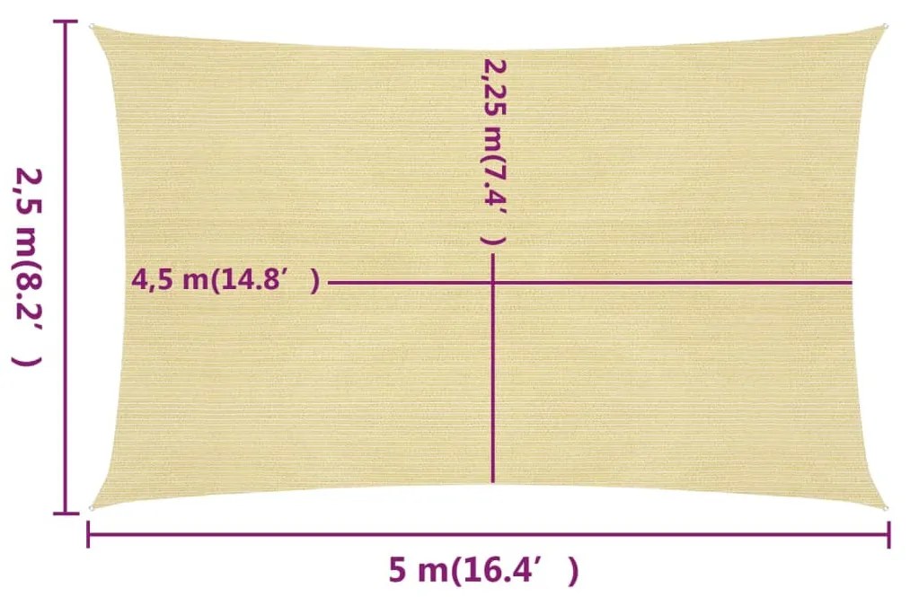 Πανί Σκίασης Μπεζ 2,5 x 5 μ. από HDPE 160 γρ./μ² - Μπεζ