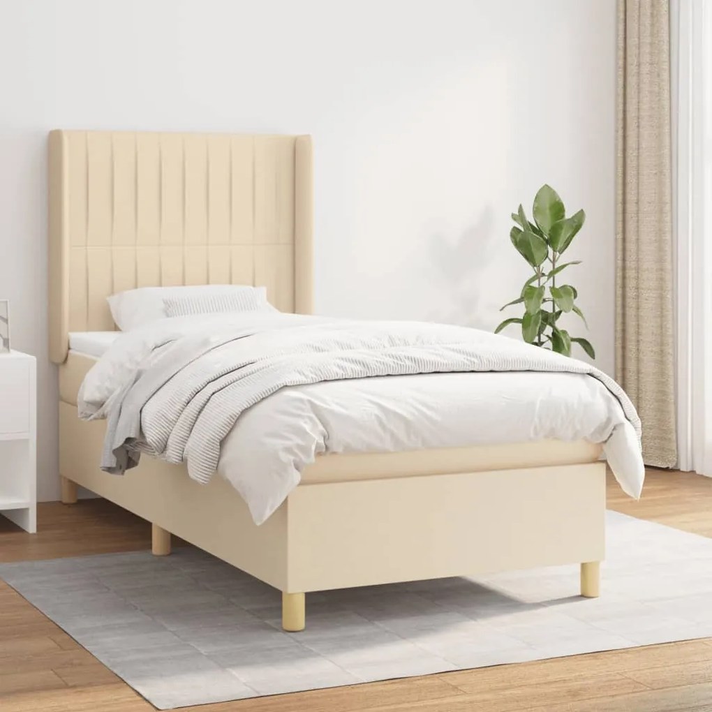 Κρεβάτι Boxspring με Στρώμα Κρεμ 90x200 εκ.Υφασμάτινο - Κρεμ