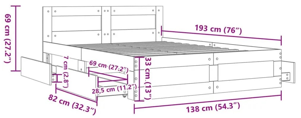 Πλαίσιο Κρεβατιού με Κεφαλάρι Γκρι sonoma 135x190εκ. Επεξ. Ξύλο - Γκρι