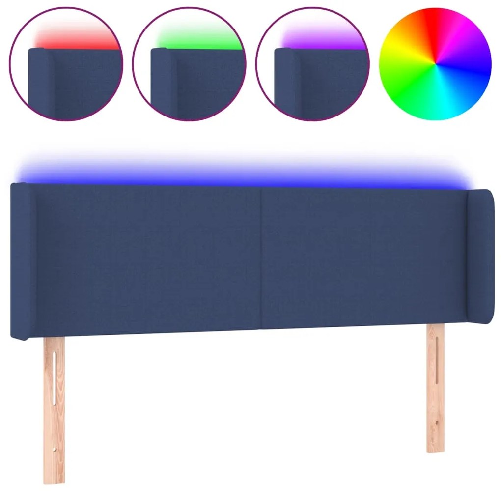 vidaXL Κεφαλάρι Κρεβατιού LED Μπλε 147x16x78/88 εκ. Υφασμάτινο
