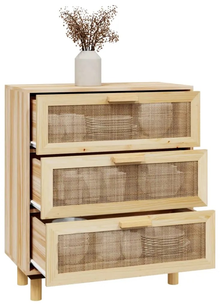 vidaXL Ντουλάπι Καφέ 60 x 30 x 70 εκ. από Μασίφ Πεύκο &amp; Φυσικό Ρατάν