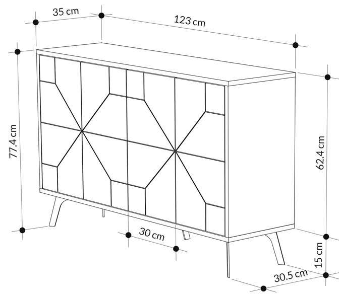 Μπουφές Dune pakoworld σε καρυδί απόχρωση 123x35x77.4εκ (1 τεμάχια)