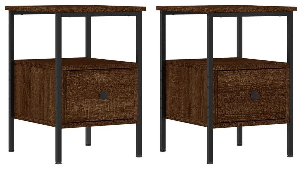 vidaXL Κομοδίνα 2 τεμ. Καφέ Δρυς 34 x 36 x 50 εκ. Επεξεργασμένο Ξύλο