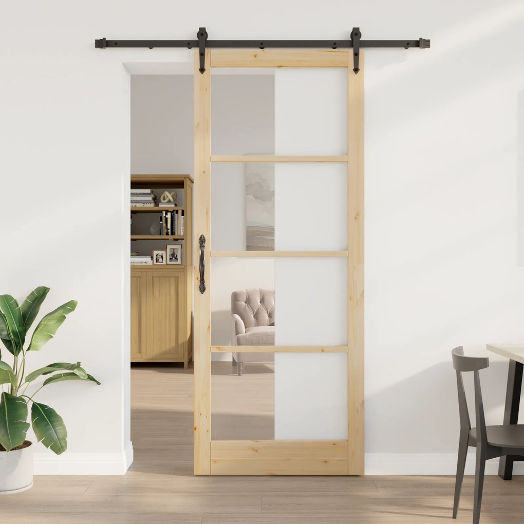 vidaXL Συρόμενη Πόρτα με Σετ Εξαρτημάτων 93x232 cm Μασίφ Ξύλο Πεύκου