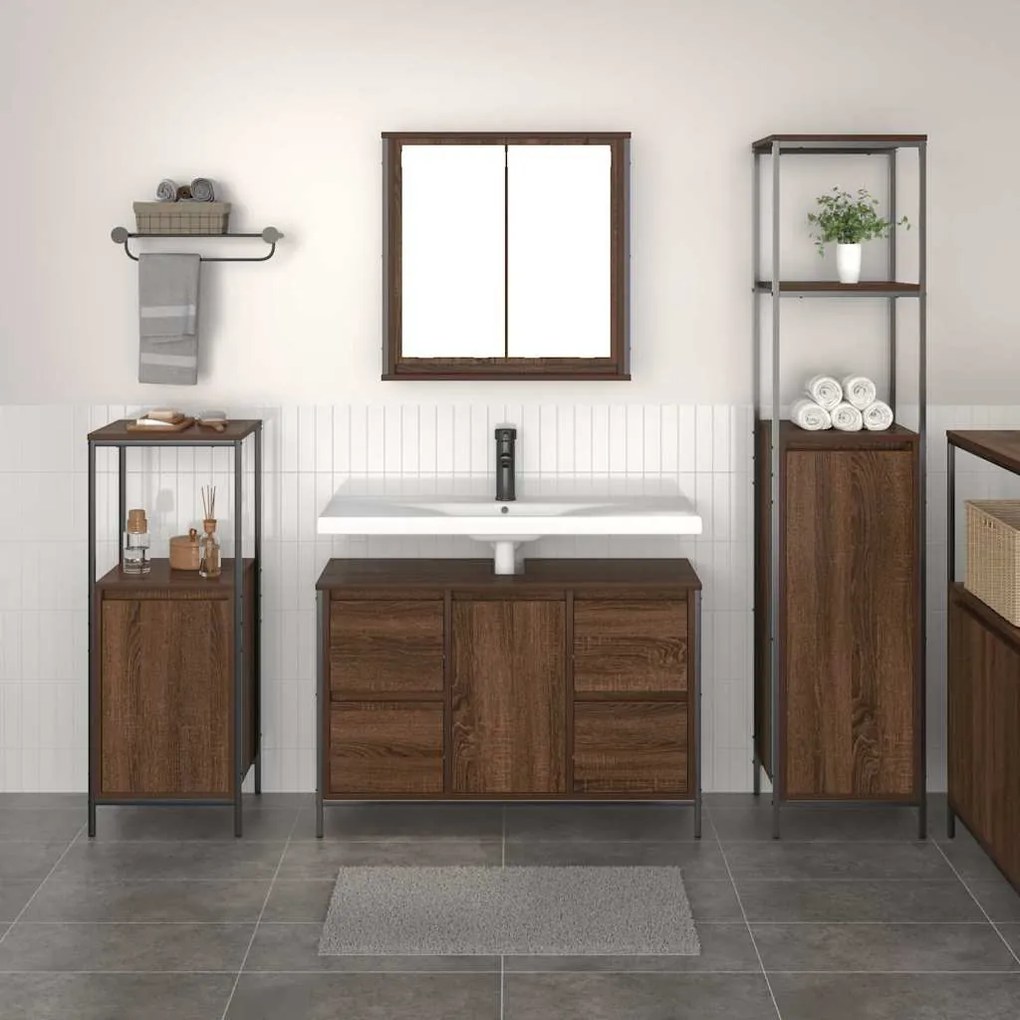 vidaXL Σετ Επίπλων Μπάνιου 3 pcs Καφέ δρυς και Μαύρο 36 x 35 x 165 εκ