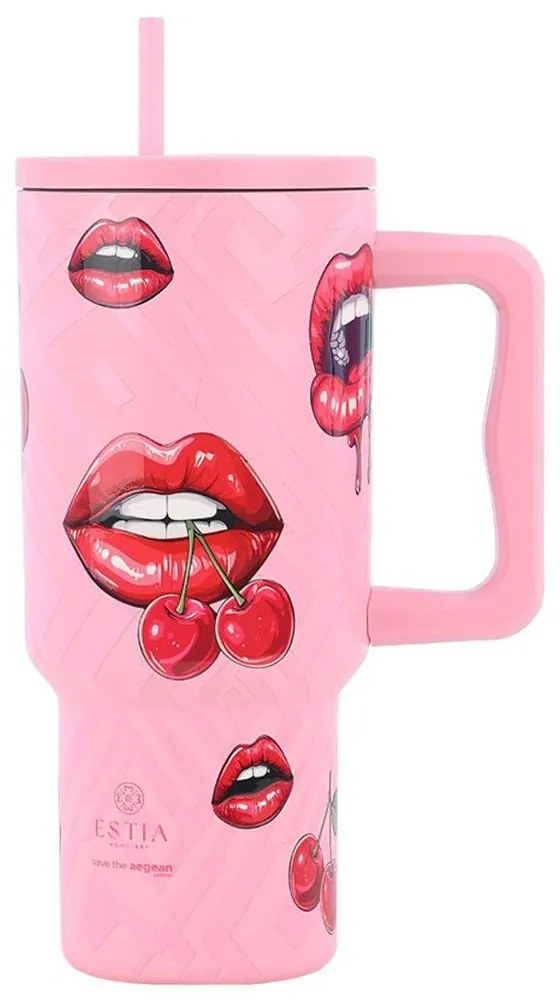 Κούπα - Θερμός Με Καλαμάκι Blush Pop Tumbler XL Save The Aegean 01-32067 900ml Pink-Red Estia