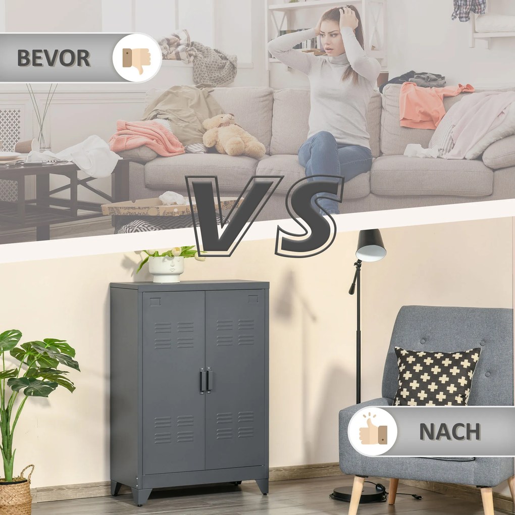 HOMCOM Ντουλάπι Αρχειοθέτησης με Πόρτες Περσίδες, Ντουλάπι Αποθήκευσης, Μεταλλικό Ντουλάπι με 2 Ρυθμιζόμενα Ράφια, 75 x 33 x 110 cm, Γκρι