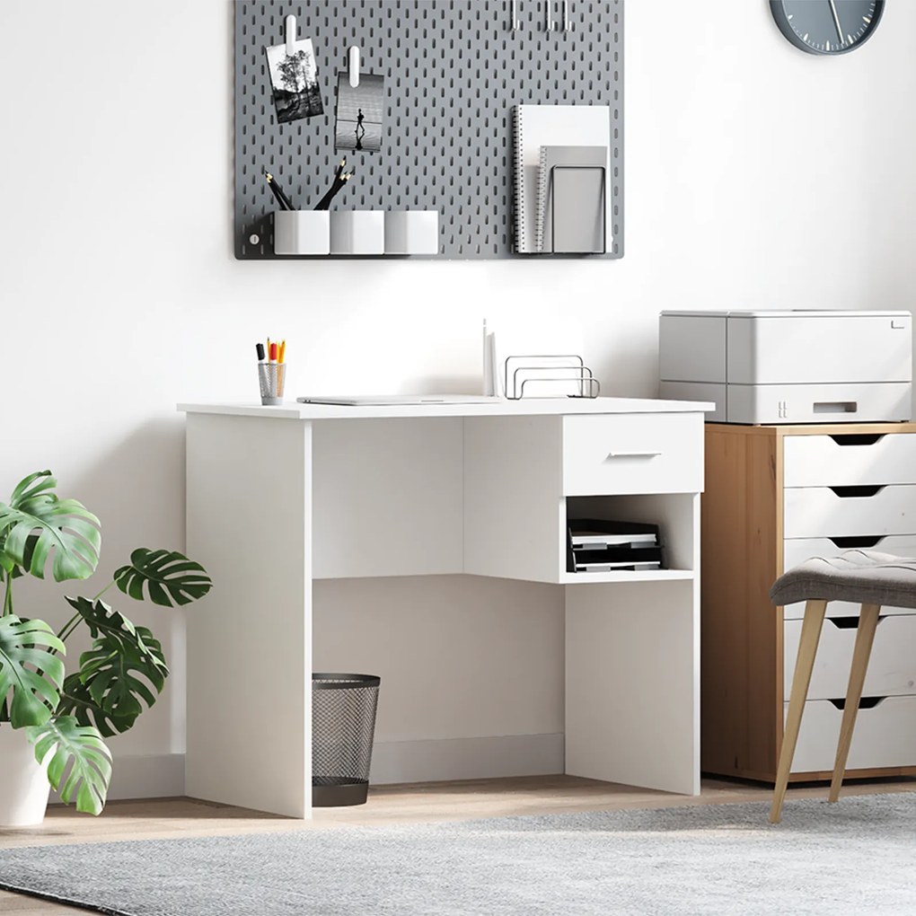 vidaXL Γραφείο με Αποθήκευση Λευκό 90x49.5x75 εκ. Επεξεργασμένο ξύλο