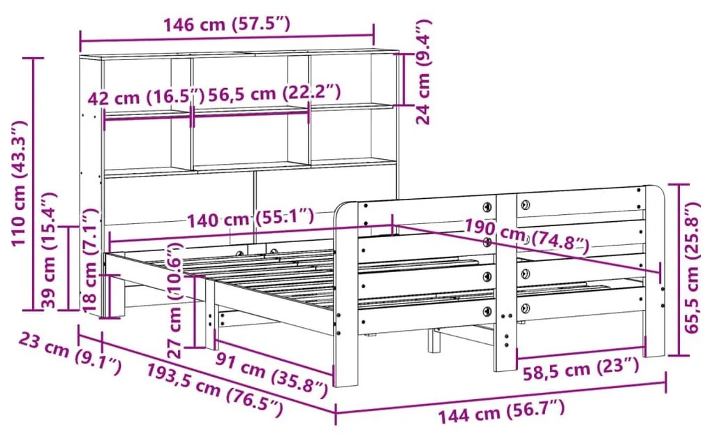 Σκελετός Κρεβατιού Χωρίς Στρώμα Καφέ 140x190 Μασίφ Ξύλο Πεύκου - Καφέ