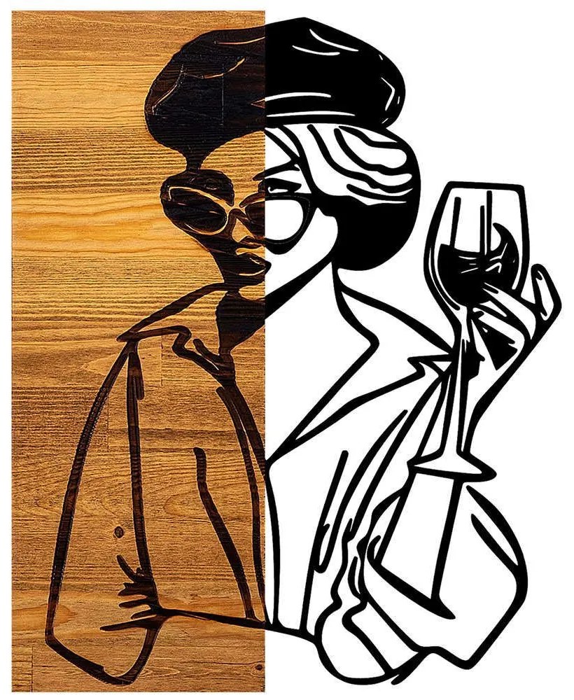 Διακοσμητικό Τοίχου Woman 899SKL2206 39x3x50cm Walnut-Black Wallity Μέταλλο,Ξύλο