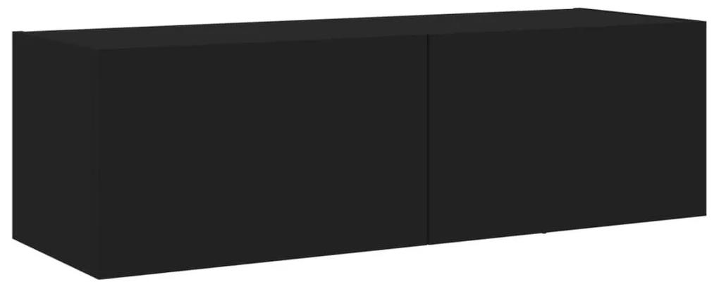 Ντουλάπια Τηλεόρασης Τοίχου 3 Τεμ. με Φώτα LED Μαύρα - Μαύρο