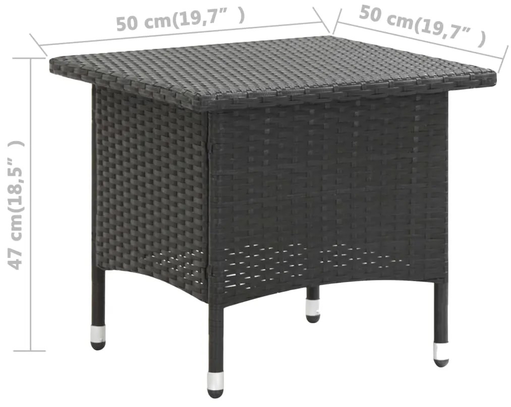 vidaXL Τραπέζι Κήπου Μαύρο 50 x 50 x 47 εκ. από Συνθετικό Ρατάν