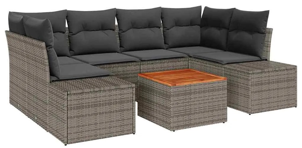 vidaXL Σετ Καναπέ Κήπου με μαξιλάρι 7 pcs Γκρι Πολυ ράταν