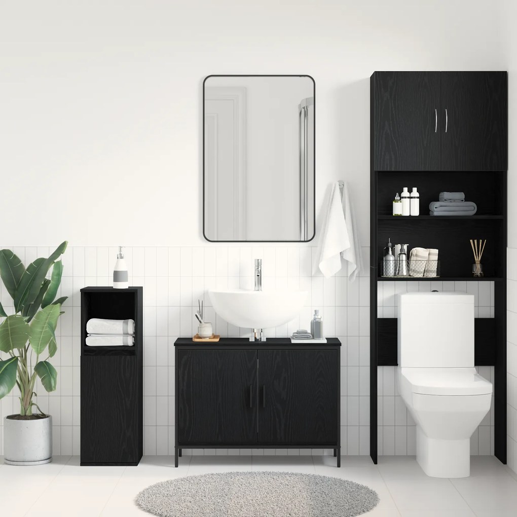 vidaXL Νιπτήρας Μπάνιου Μαύρο Δρυς 80x30x60 εκ Επεξεργασμένο Ξύλο