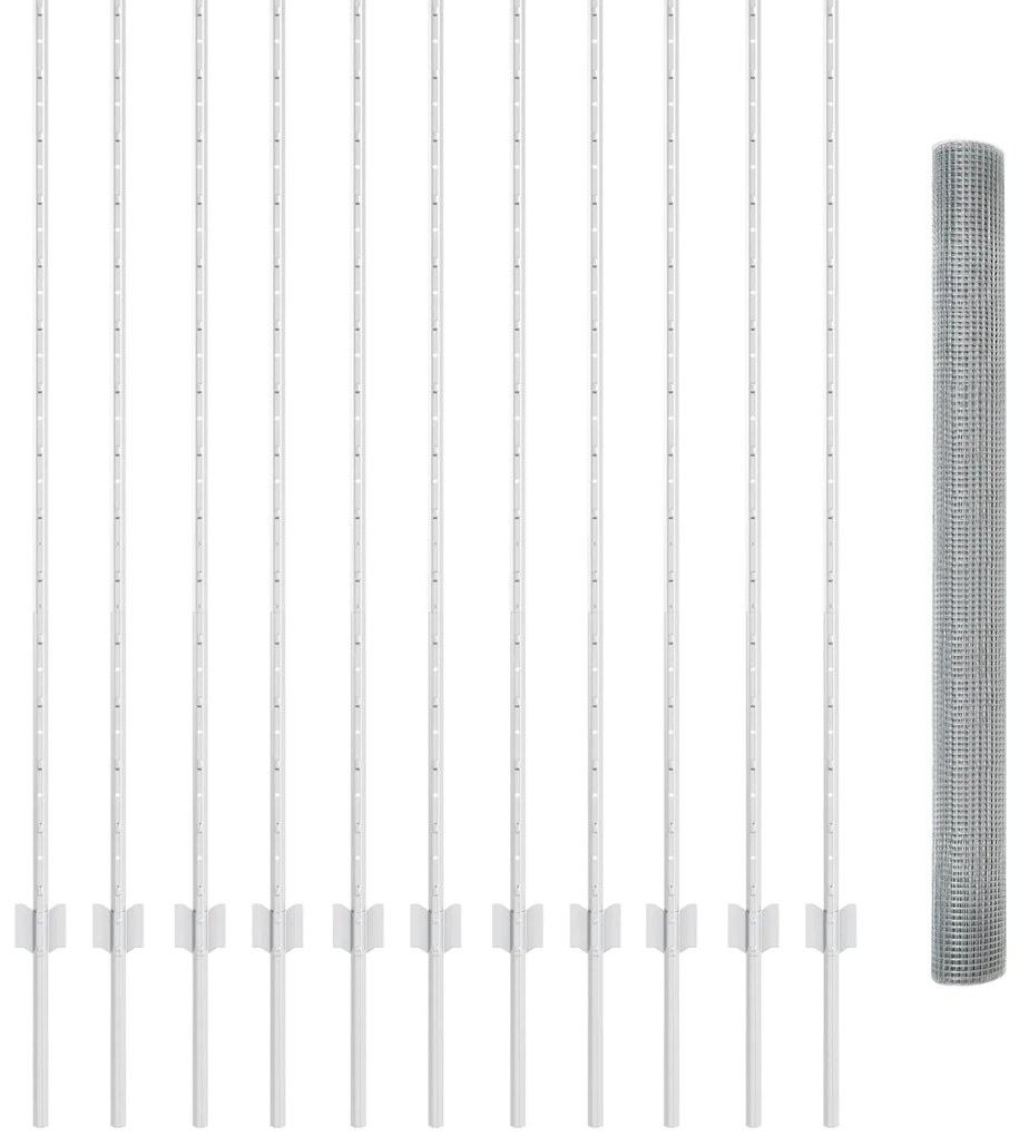 vidaXL Φράχτης Welded Wire με 22 Υ Posts Ασημί 1.4x25 μ Χάλυβας