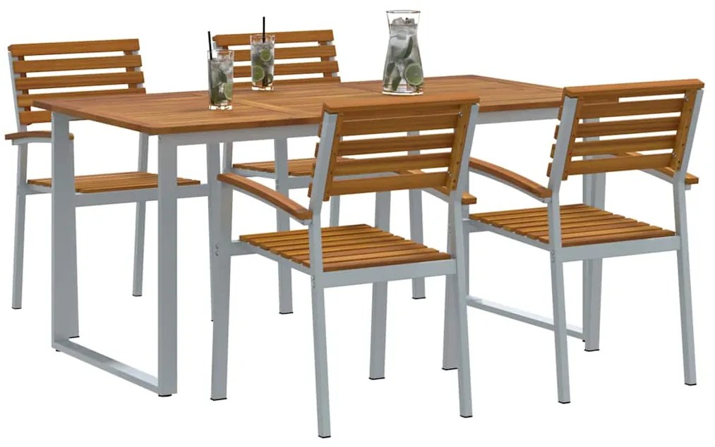 vidaXL Σέτ φαγητού για κήπο 5 pcs Γκρι και καφέ Μασίφ ξύλο ακακίας