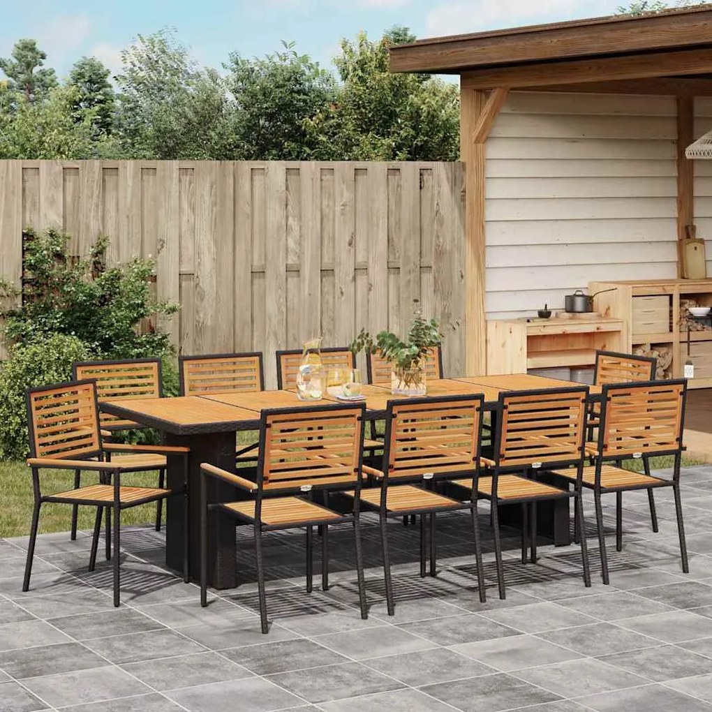 vidaXL Σέτ φαγητού για κήπο 11 pcs Μαύρο 240 x 90 x 75 cm