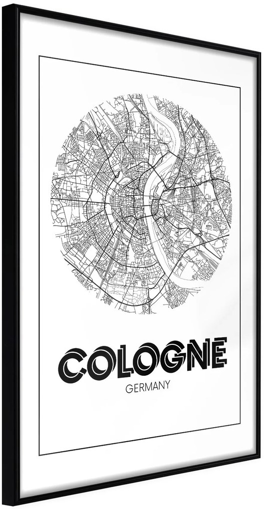 Αφίσα - City Map: Cologne (Round) - 20x30 - Μαύρο - Χωρίς πασπαρτού