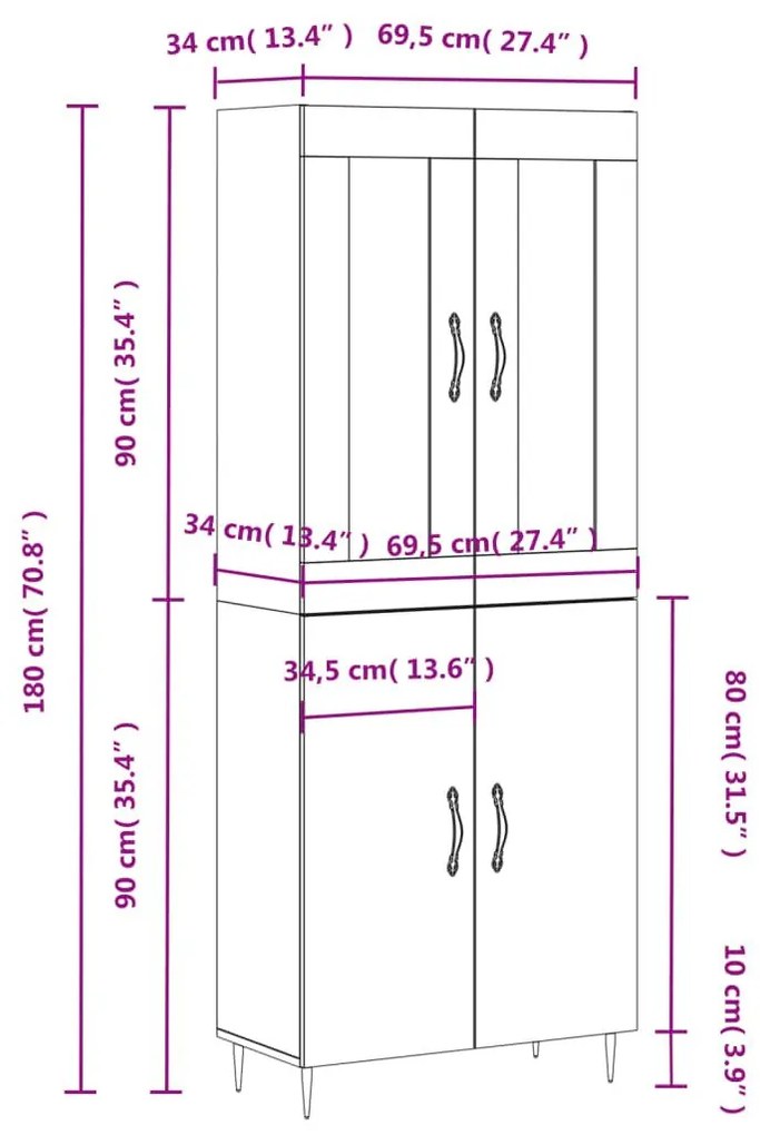 Ντουλάπι Γκρι Sonoma 69,5 x 34 x 180 εκ. Επεξεργασμένο Ξύλο - Γκρι