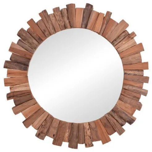 Καθρέπτης Rounder Pakoworld teak ξύλο Φ80x4εκ 338-000008-338-000008-Καφέ 338-000008