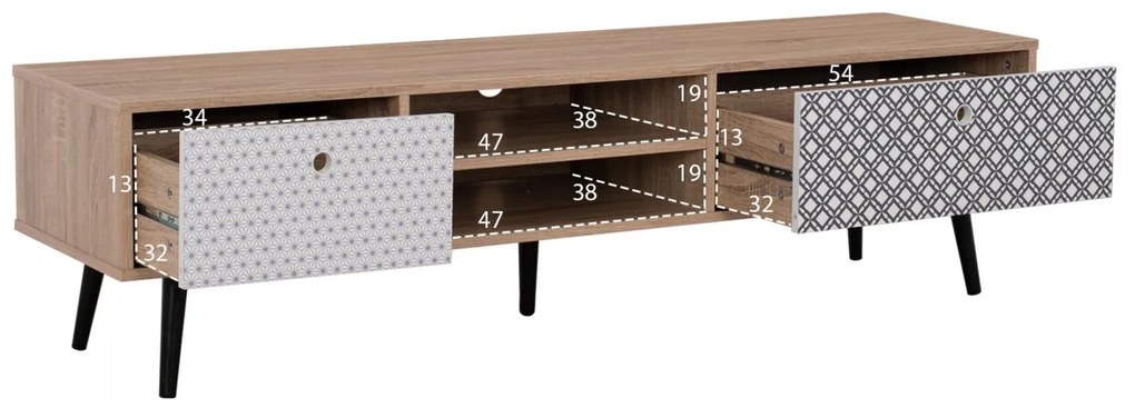 Έπιπλο τηλεόρασης HATTIE C8756 Sonoma - Πολύχρωμο 150x40x40Yεκ. 150x40x40 εκ.