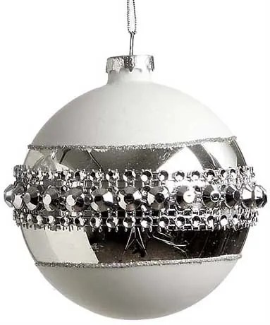 Χριστουγεννιάτικη Μπάλα Γυάλινη Ασημί 8cm 51693b
